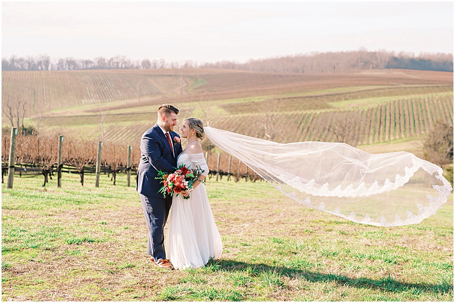 bride and groom portrait at stone tower winery