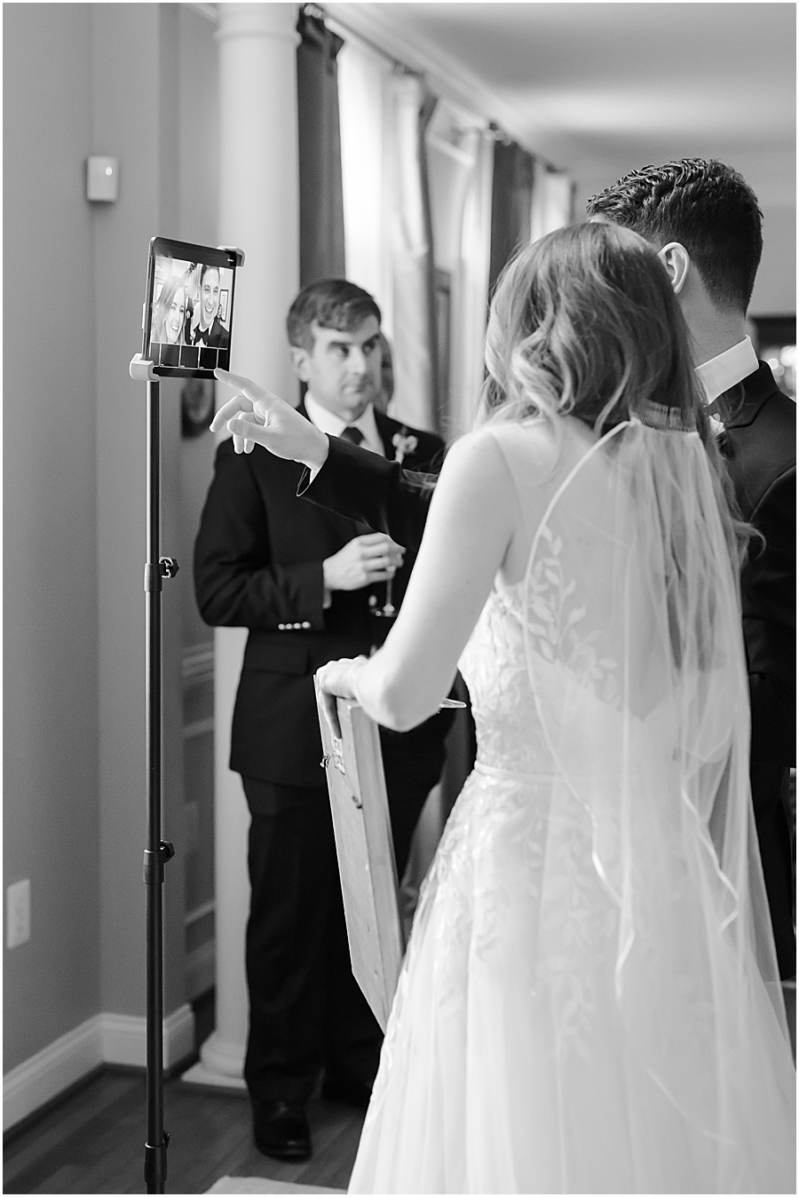 small Fairfax wedding, bride and groom zoom calling 