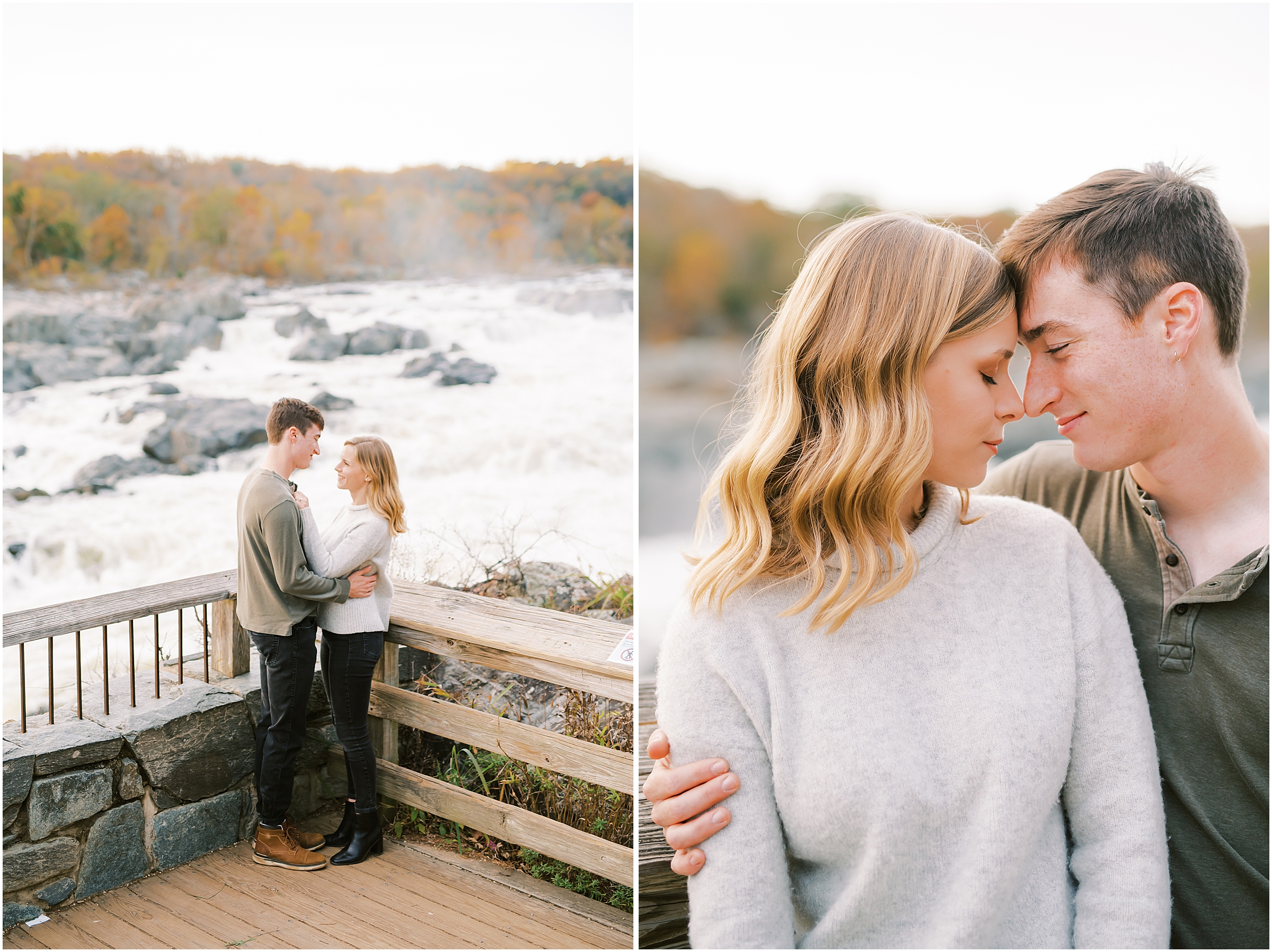 Couple embracing at overlook at Great Falls Park