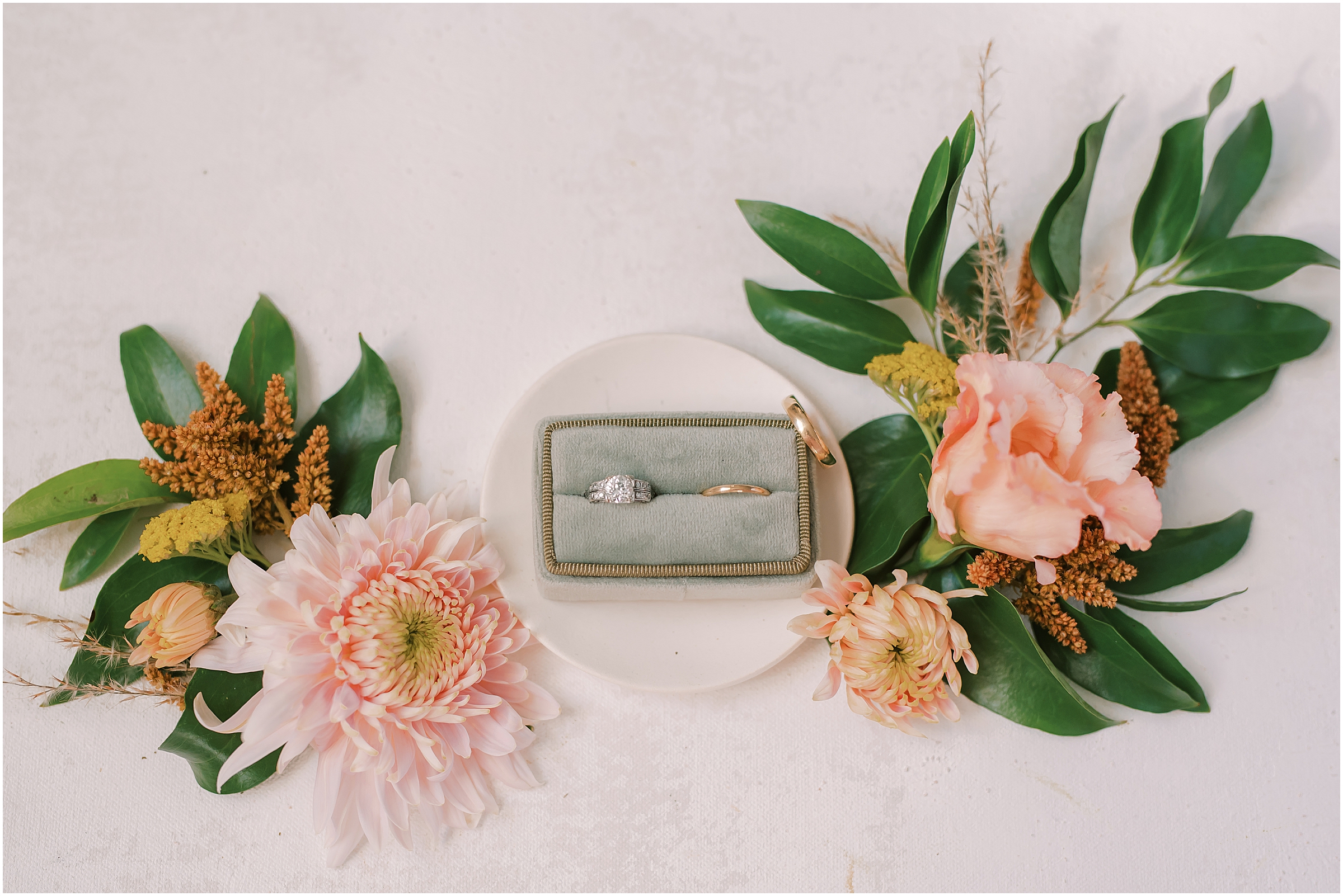 Wedding rings in gray velvet box