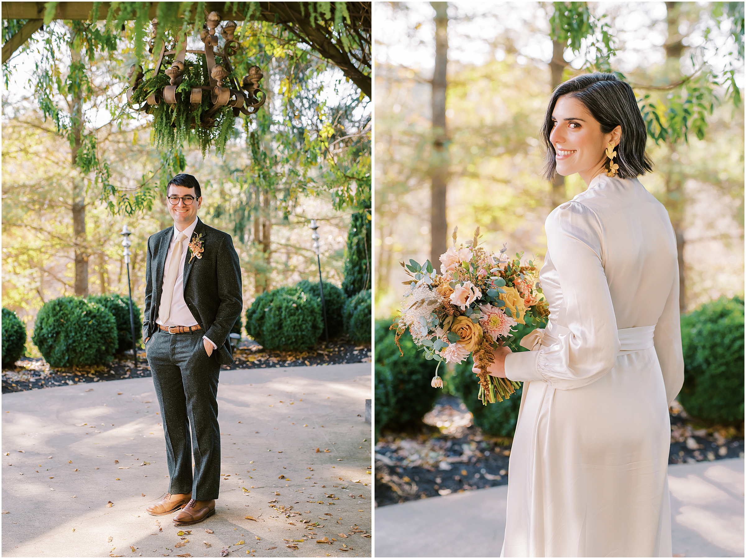 Individual portraits of bride and groom