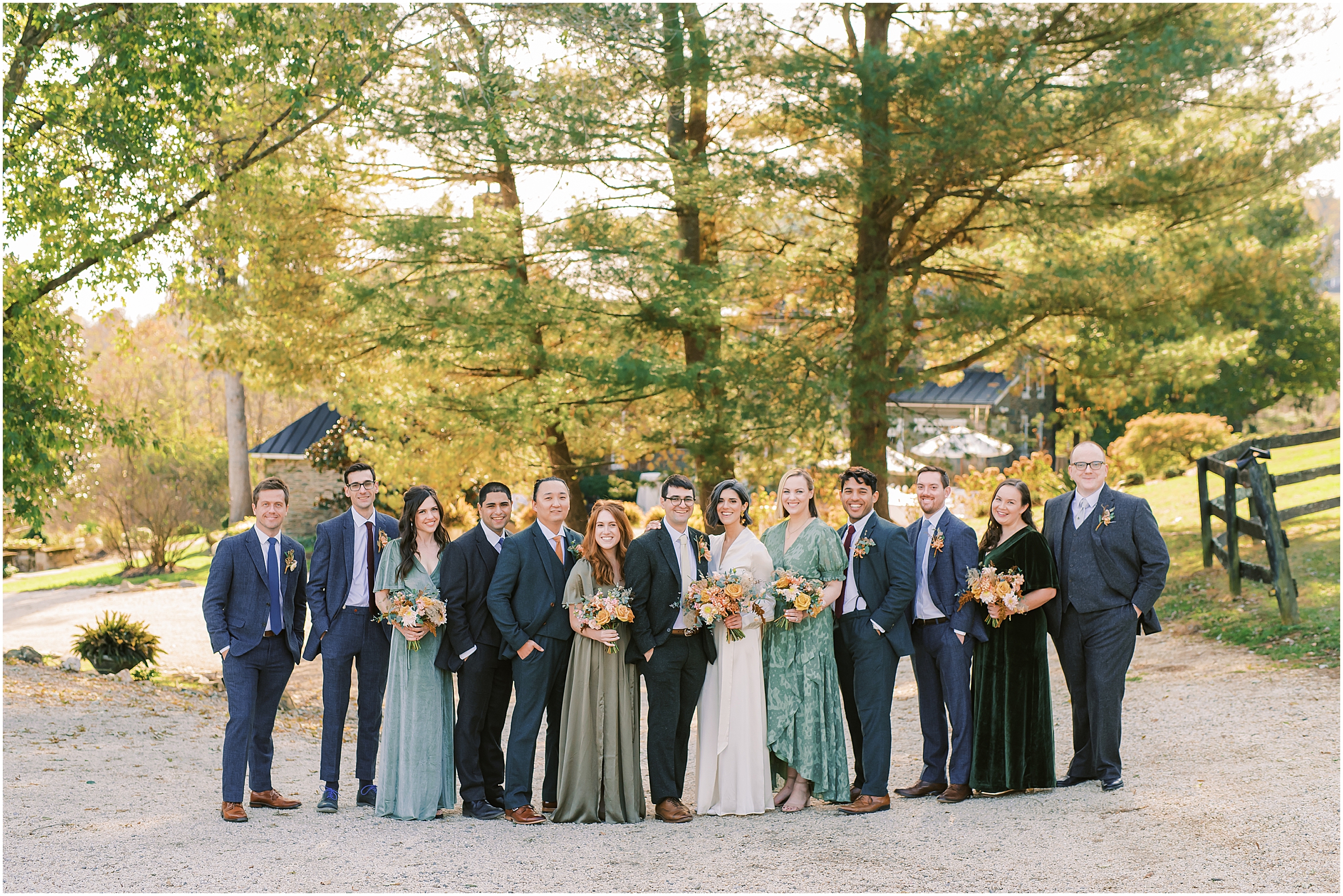 Wedding party portrait for winter market themed wedding at Tranquility Farm