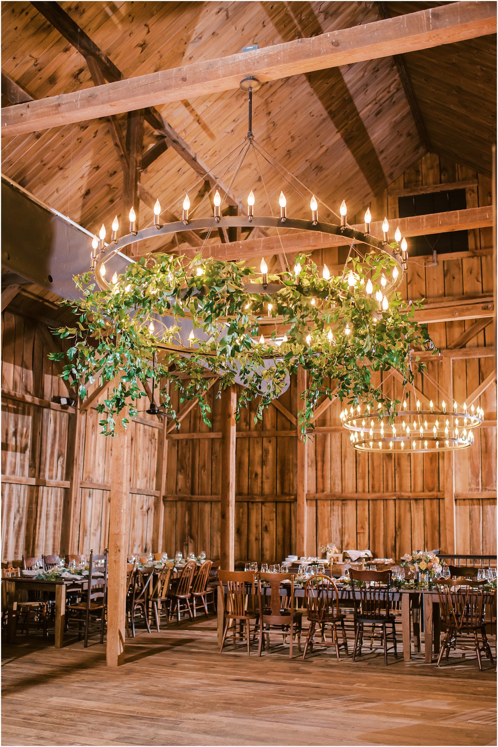 Winter market themed wedding reception in Tranquility Farm barn