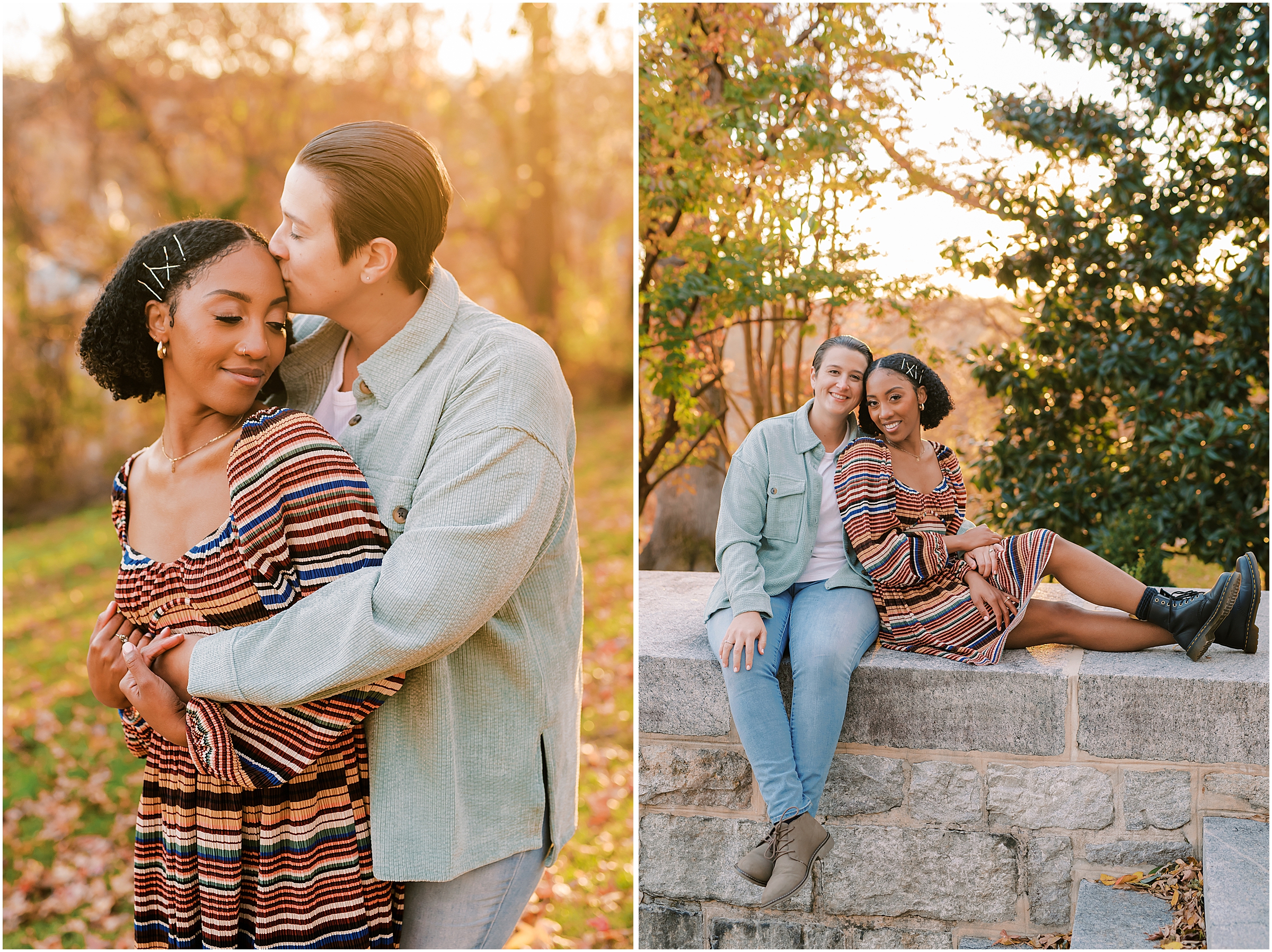 Couple posing during fall engagement session