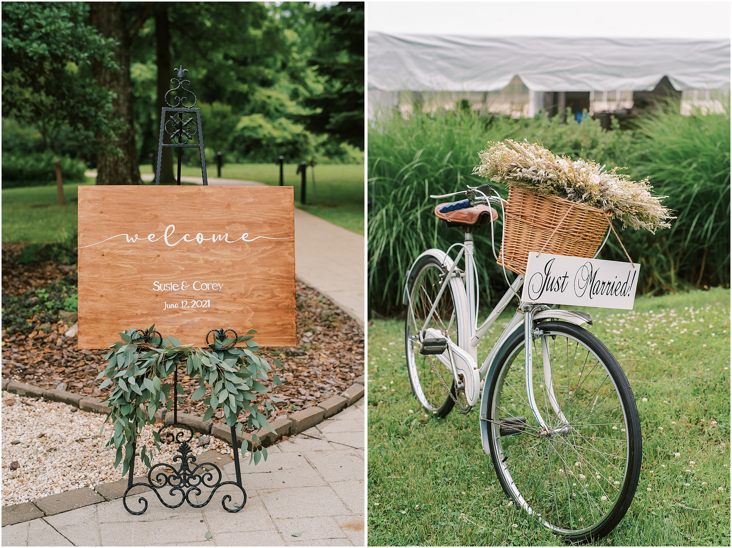 Wedding welcome sign and bicycle