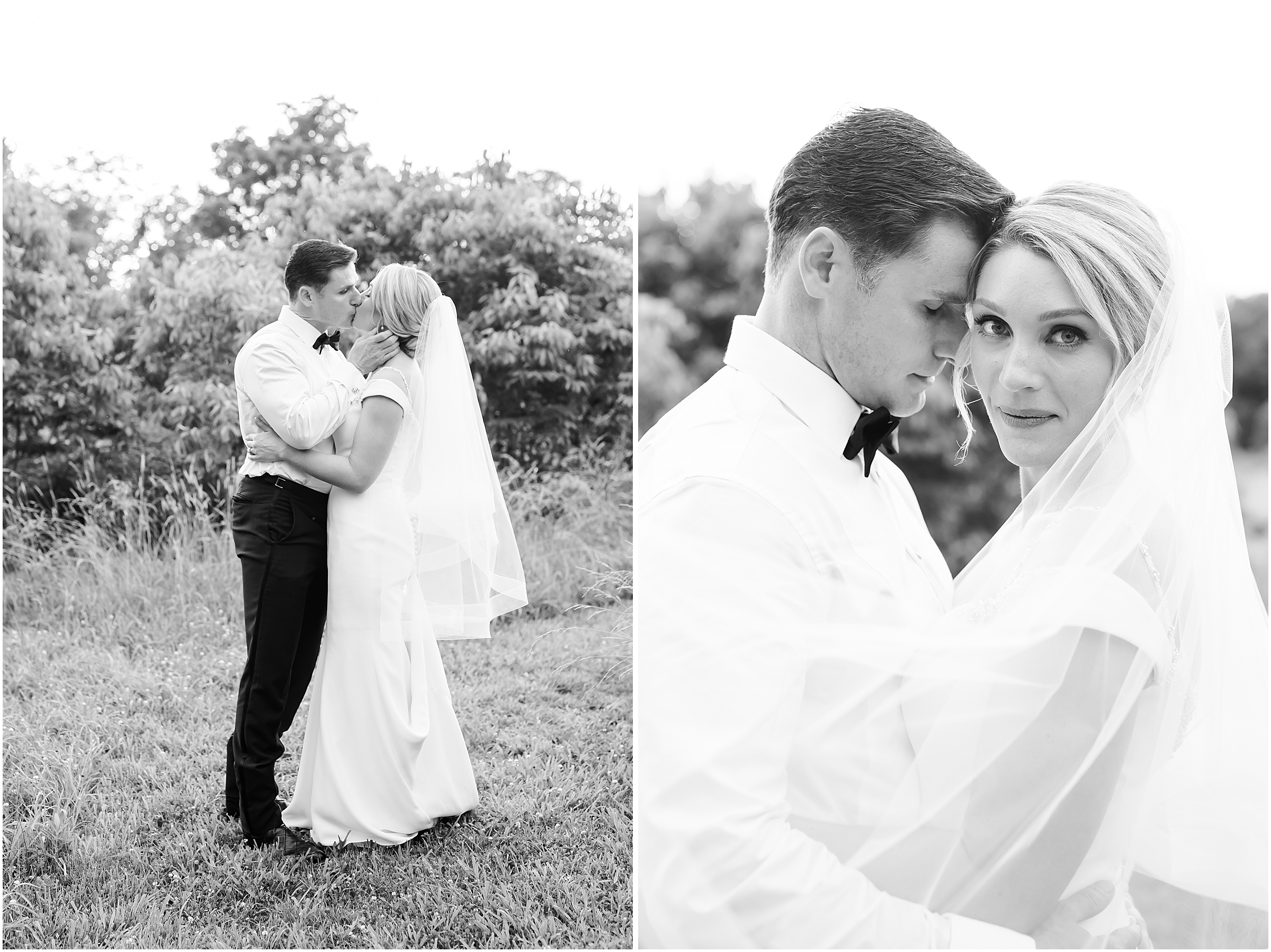 Bride and groom portraits in field