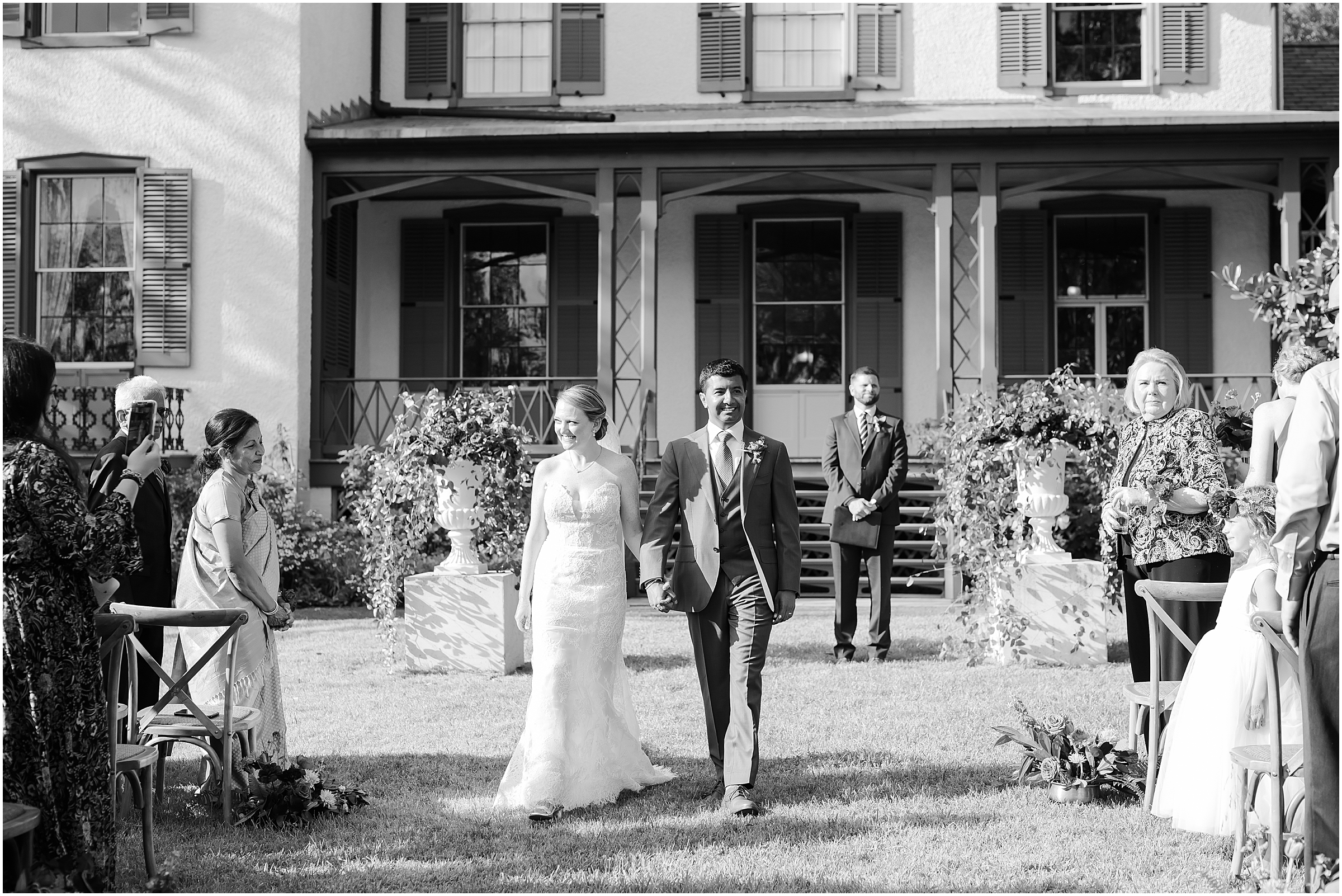 Bride and groom walking during recessional