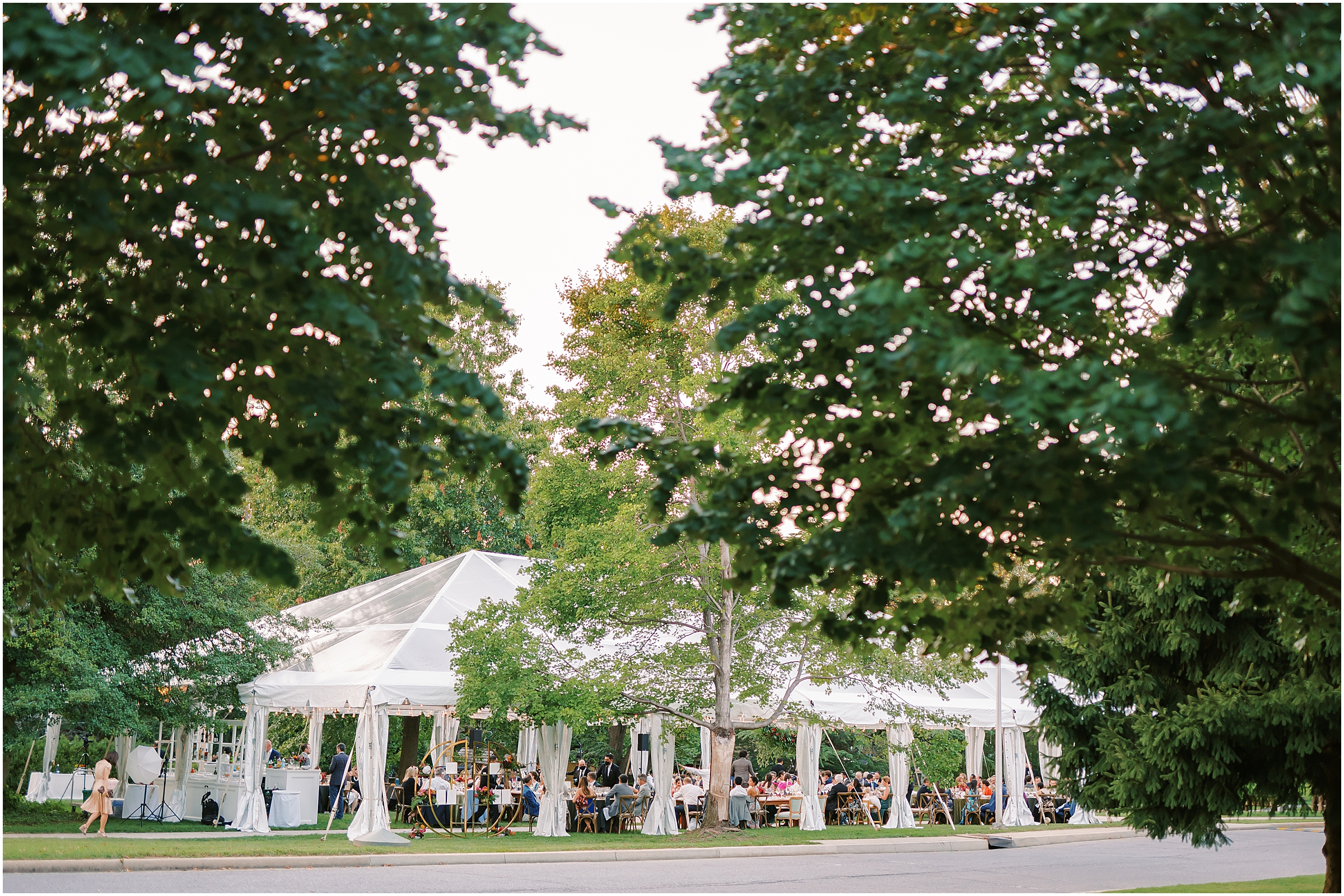 Clear tented summer wedding reception at President Lincoln's Cottage