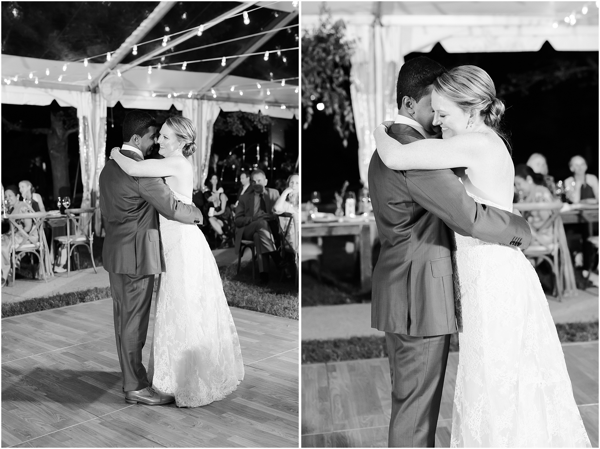 Black and white photos of wedding first dance