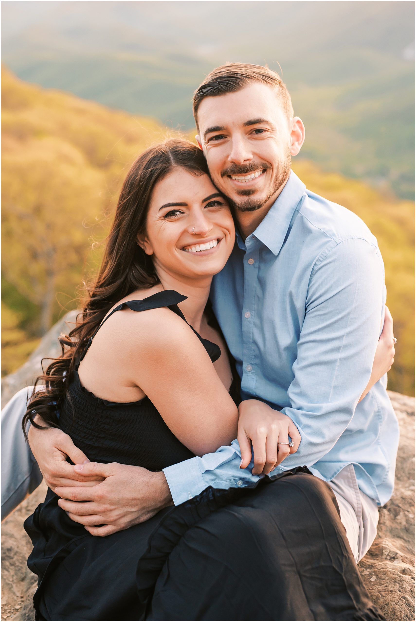 Smiling couple during engagement session