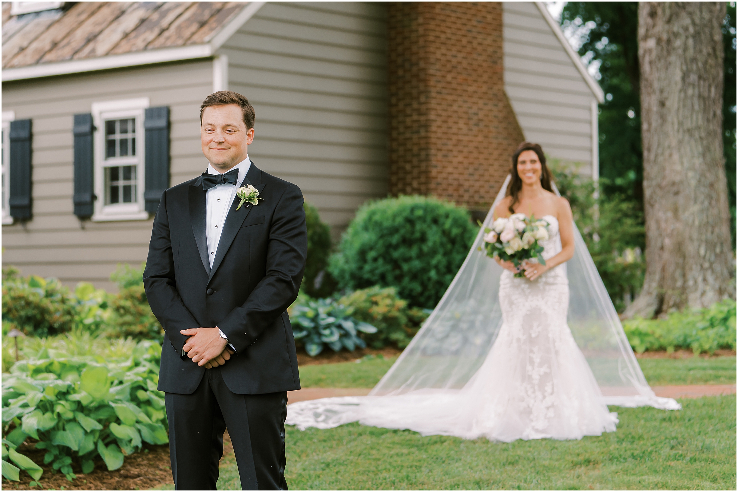 First look between bride and groom at Fleetwood Farm Winery in Leesburg, VA