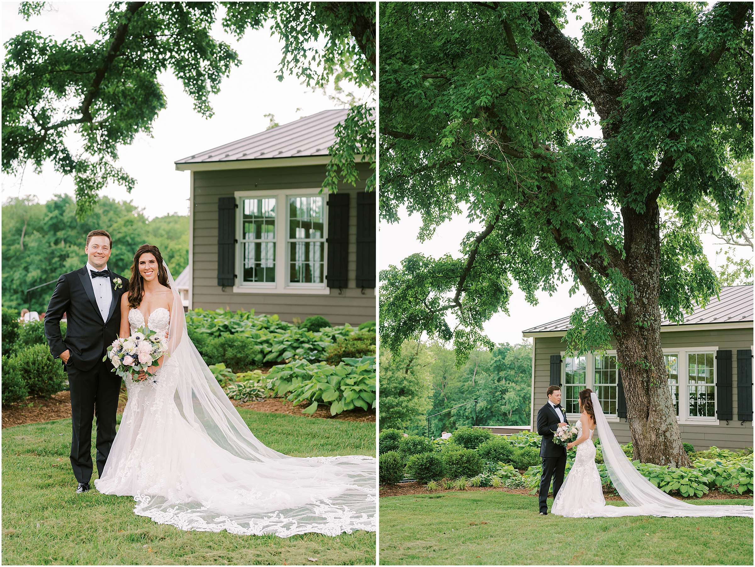 First look between bride and groom during wedding at Fleetwood Farm Winery in Leesburg, VA
