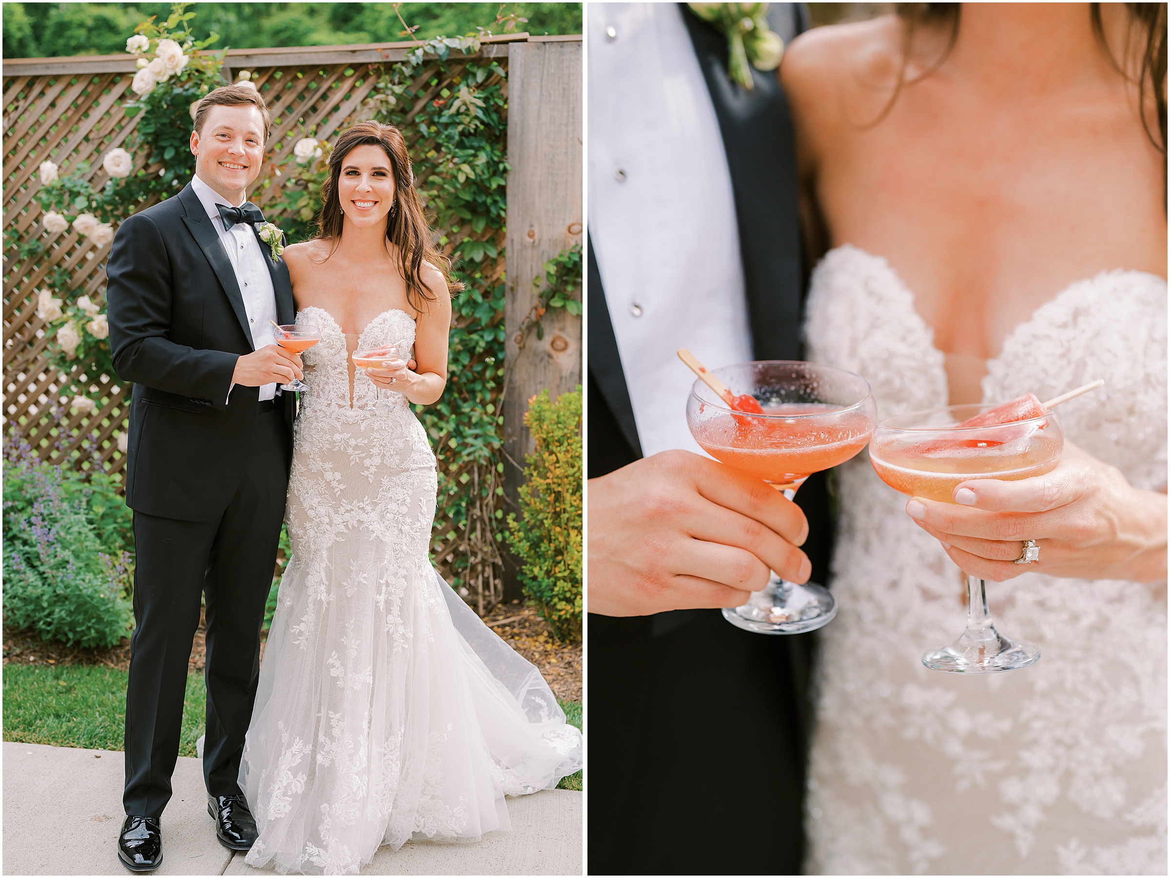Bride and groom with prosecco popsicle cocktails
