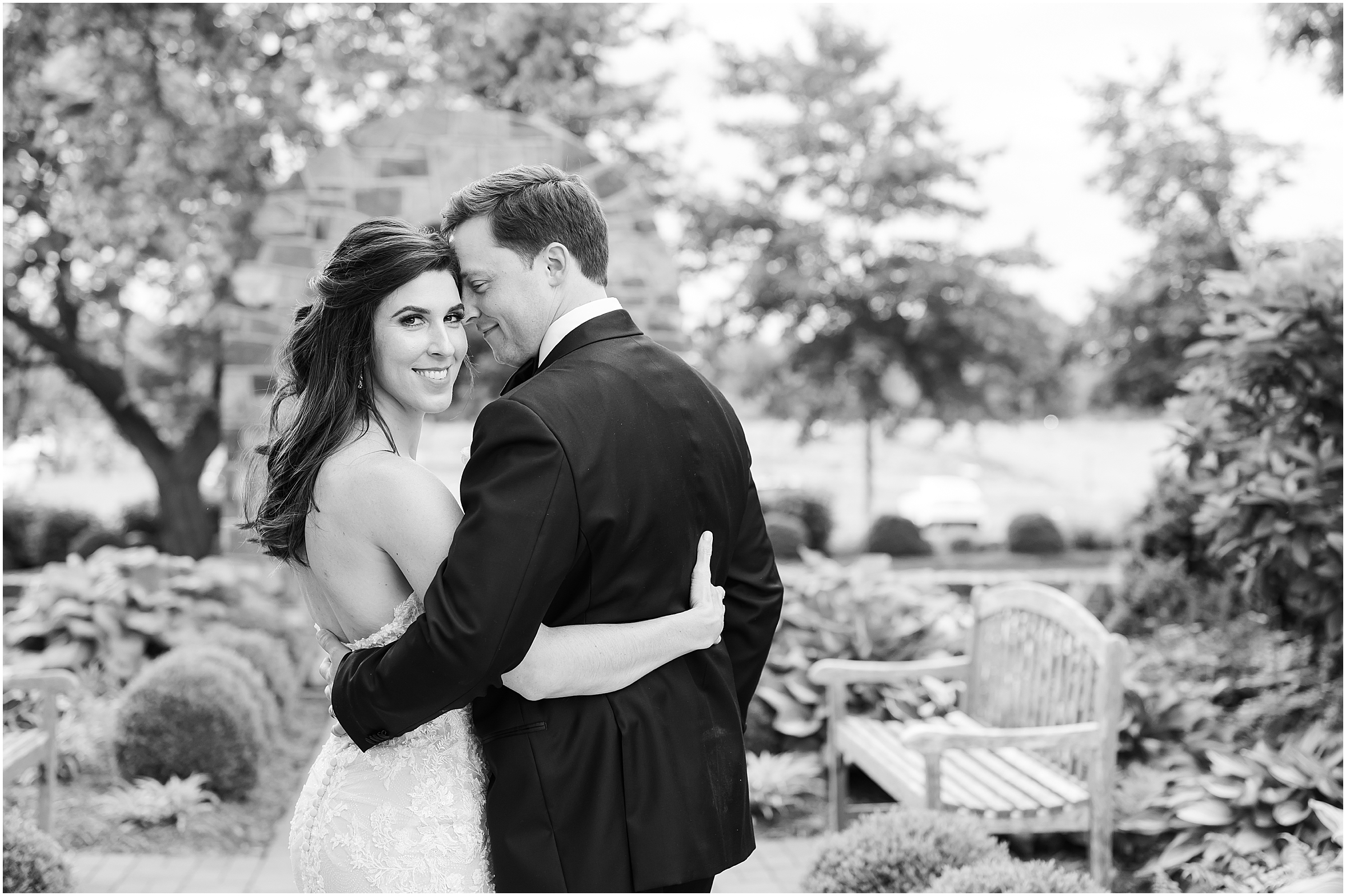 Black and white portrait of newlyweds at Fleetwood Farm Winery in Leesburg, VA