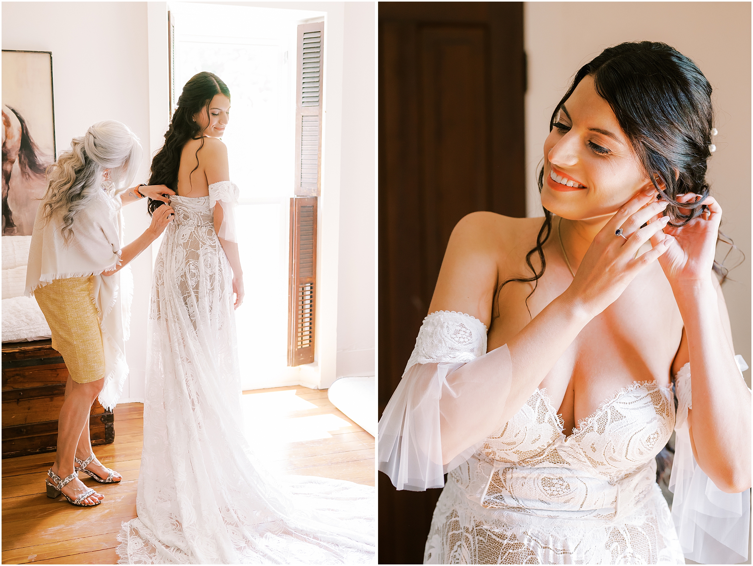 Bride in romantic, bohemian wedding dress