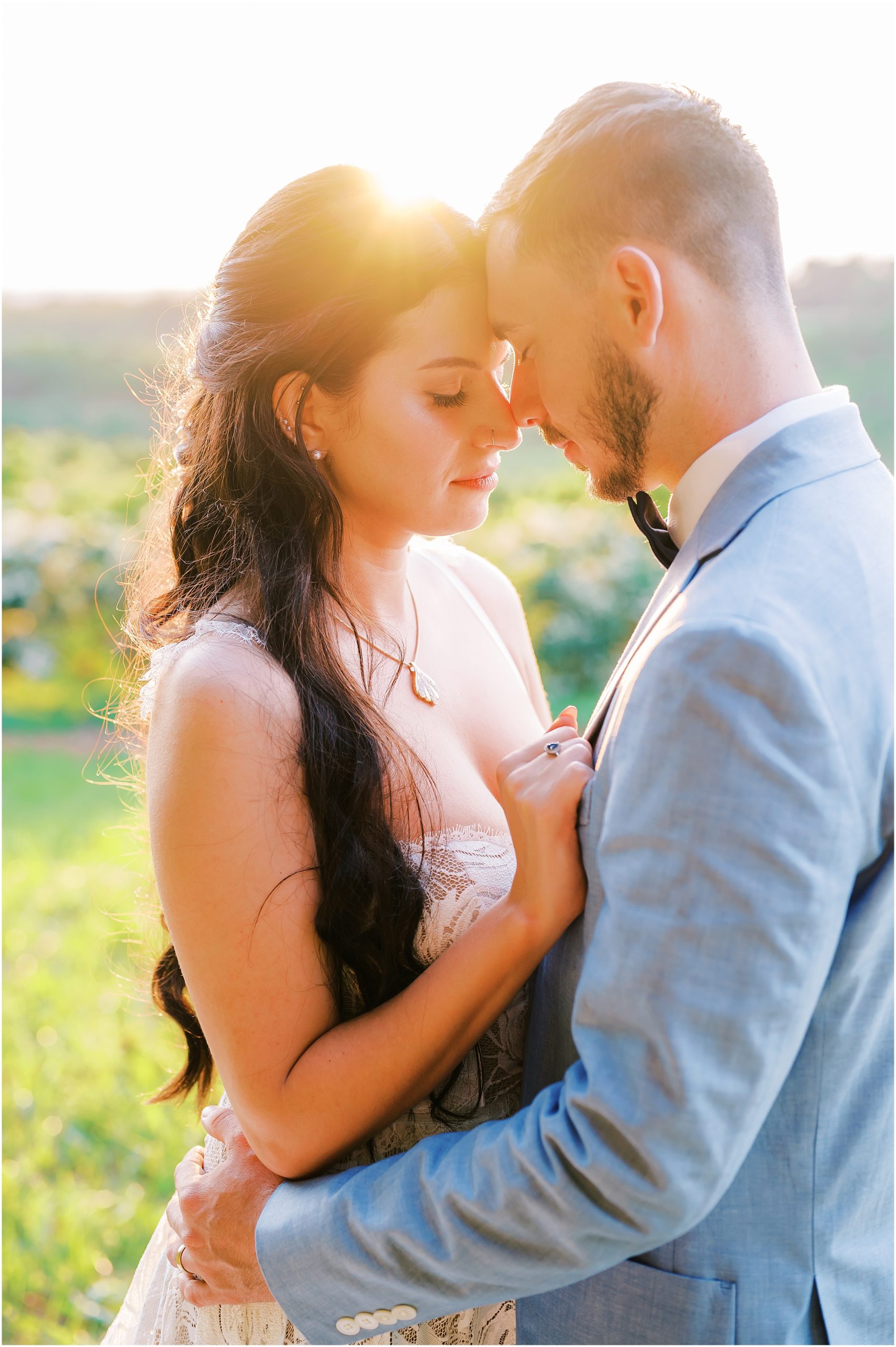 Newlywed portrait during golden hour